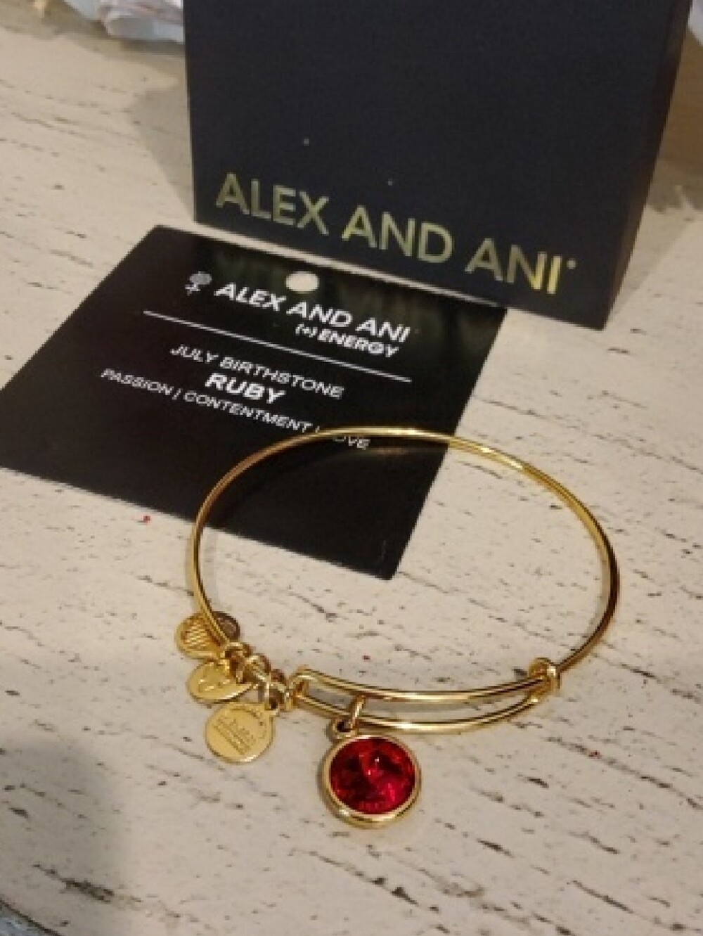 Alex and Ani Gold July Birthstone/Ruby Charm Bangle